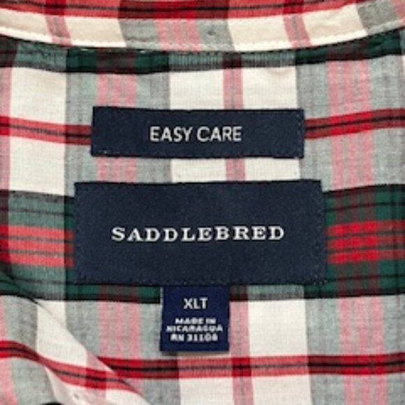 Saddlebred Long Sleeve Button Up Shirt Red & Green Plaid Men’s Size XLT - Picture 4 of 11